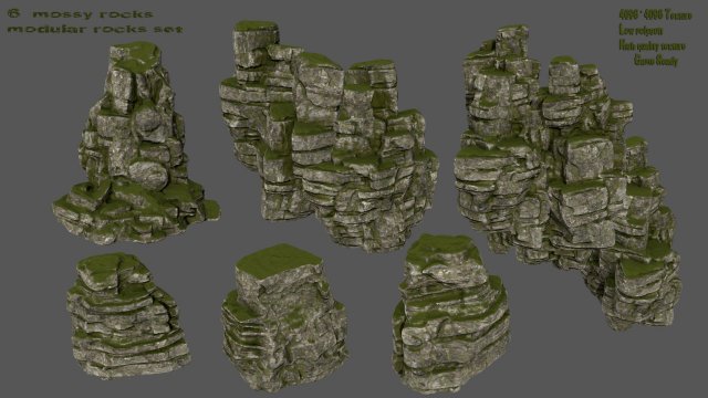 mossy rocks 3D Model .c4d .max .obj .3ds .fbx .stl .blend 