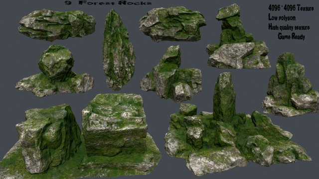 mossy rocks Model 3D .c4d .max .obj .3ds .fbx .stl .blend 