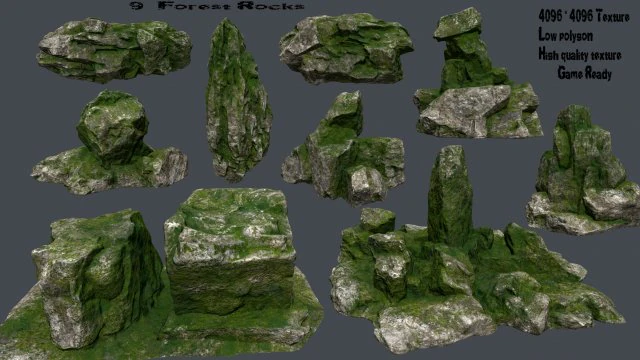 mossy rocks 3D Model .c4d .max .obj .3ds .fbx .stl .blend 