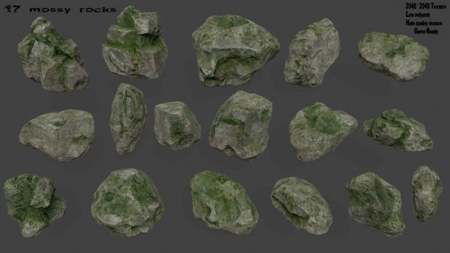 forest mossy rocks 3D 模型 .c4d .max .obj .3ds .fbx .stl .blend 