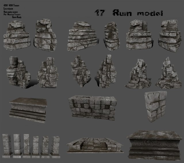 ruin set 3D Модель .c4d .max .obj .3ds .fbx .stl .blend 