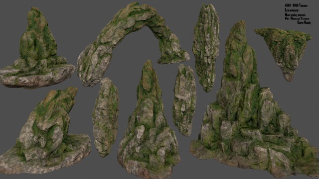 mossy rocks set 3D Model .c4d .max .obj .3ds .fbx .stl .blend