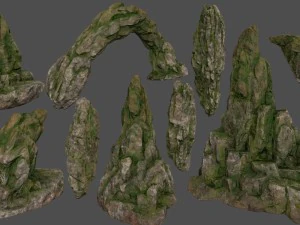 bemoste rotsen ingesteld 3D Model