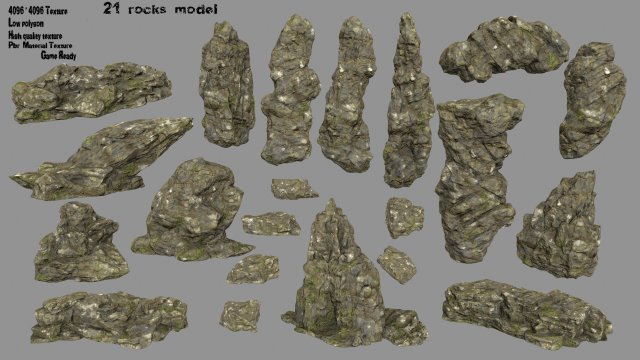 mossy rocks 3D 모델 .c4d .max .obj .3ds .fbx .stl .blend 