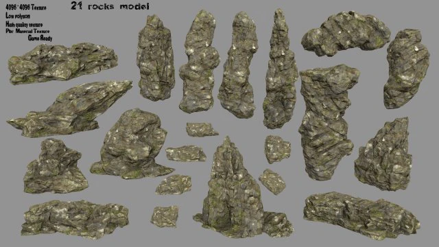mossy rocks 3D Model .c4d .max .obj .3ds .fbx .stl .blend 
