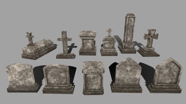 tombstone set 3D Model .c4d .max .obj .3ds .fbx .stl .blend 