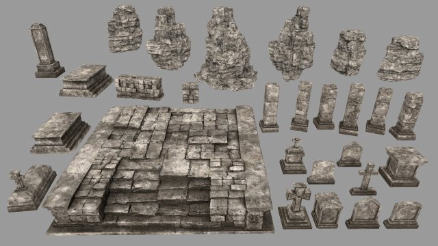 ruin set Model 3D .c4d .max .obj .3ds .fbx .stl .blend