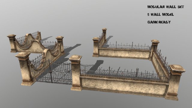 wall set Model 3D .c4d .max .obj .3ds .fbx .stl .blend 