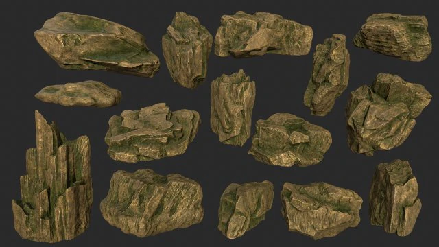 gold rocks 3D Model .c4d .max .obj .3ds .fbx .stl .blend