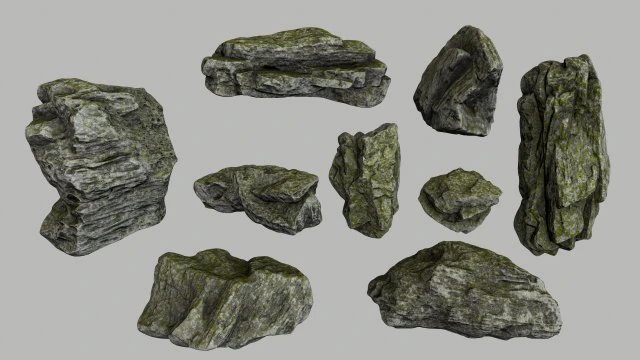 rocas cubiertas de musgo Modelo 3D .c4d .max .obj .3ds .fbx .stl .blend 
