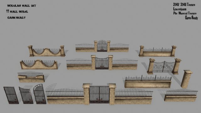 wall set 3D Model .c4d .max .obj .3ds .fbx .stl .blend 