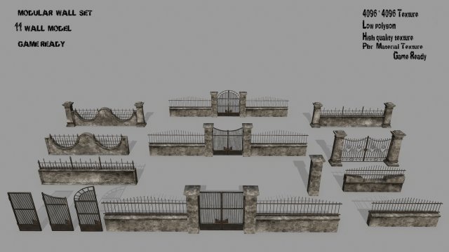 wall set 3D Model .c4d .max .obj .3ds .fbx .stl .blend 