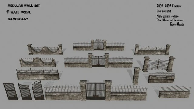 壁セット 3Dモデル .c4d .max .obj .3ds .fbx .stl .blend 