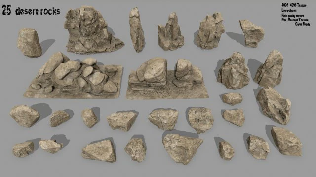 desert rocks 3D Model .c4d .max .obj .3ds .fbx .stl .blend 