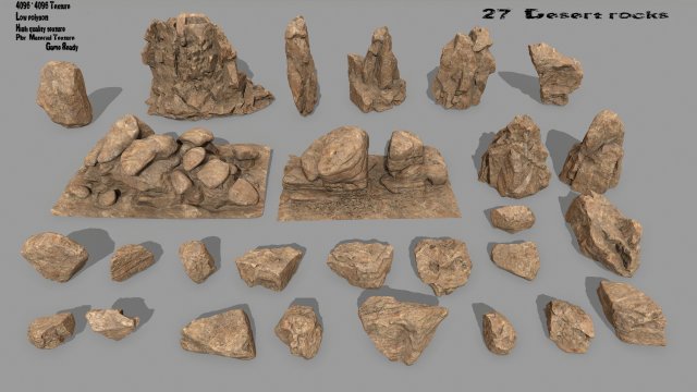 desert rock 3D Model .c4d .max .obj .3ds .fbx .stl .blend 