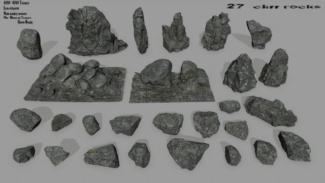cliff rock set 3D Model .c4d .max .obj .3ds .fbx .stl .blend 