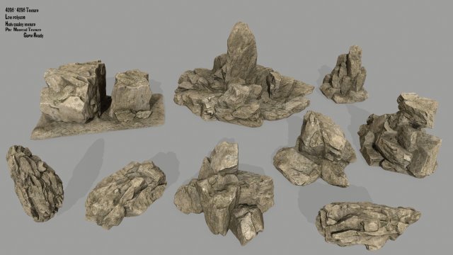 desert rocks 3D 模型 .c4d .max .obj .3ds .fbx .stl .blend 