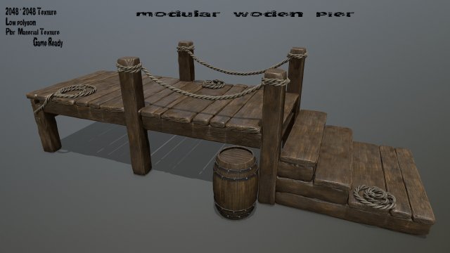 wooden pier 3D Модель .c4d .max .obj .3ds .fbx .stl .blend 