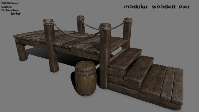 wooden pier 3D Model .c4d .max .obj .3ds .fbx .stl .blend 