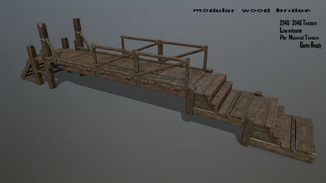 wood bridge 3D Model .c4d .max .obj .3ds .fbx .stl .blend 