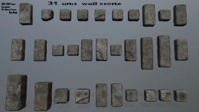 wall stone 3D Model .c4d .max .obj .3ds .fbx .stl .blend 