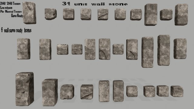 wall stone 3D 模型 .c4d .max .obj .3ds .fbx .stl .blend