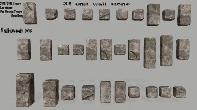 wall stone 3D Model .c4d .max .obj .3ds .fbx .stl .blend 