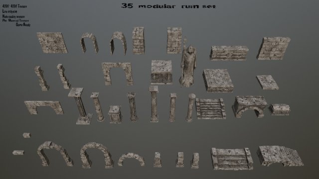 ruin set 3D Model .c4d .max .obj .3ds .fbx .stl .blend