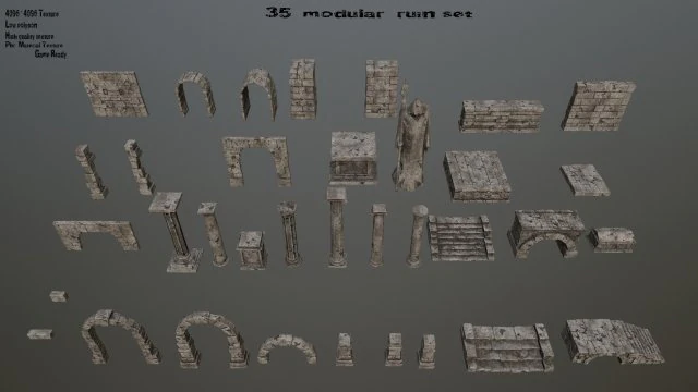 ruin set 3D Model .c4d .max .obj .3ds .fbx .stl .blend