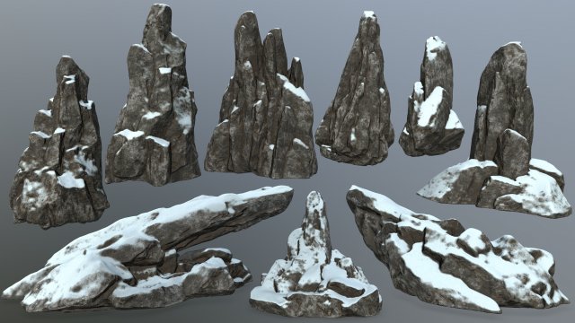 snow rocks 3D 模型 .c4d .max .obj .3ds .fbx .stl .blend 