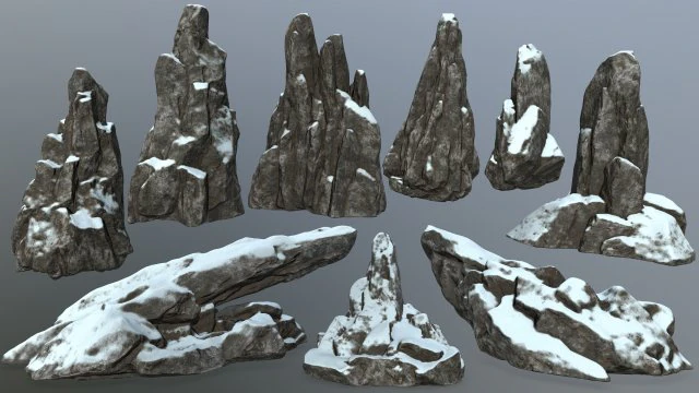 snow rocks 3D Model .c4d .max .obj .3ds .fbx .stl .blend 
