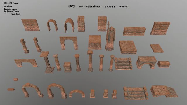 old ruin set 3D Model .c4d .max .obj .3ds .fbx .stl .blend 