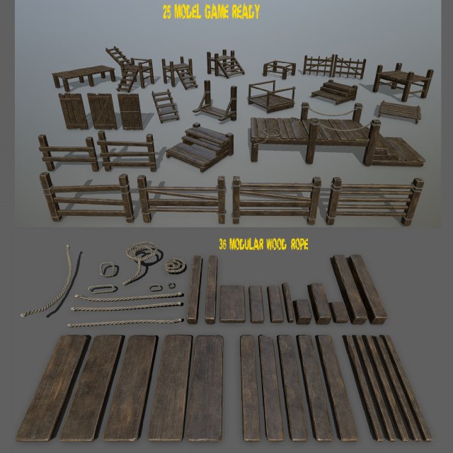 woods and ropes 3D Model .c4d .max .obj .3ds .fbx .stl .blend