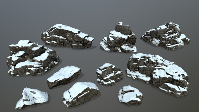 snow rocks 3D Модель .c4d .max .obj .3ds .fbx .stl .blend