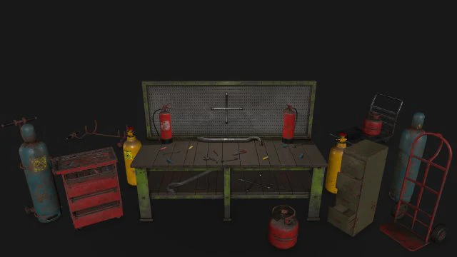Garage set 3D Model .c4d .max .obj .3ds .fbx .stl .blend 