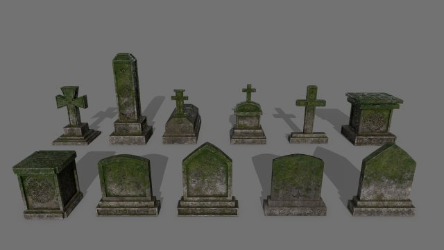 tombstone set 3D Model .c4d .max .obj .3ds .fbx .stl .blend 