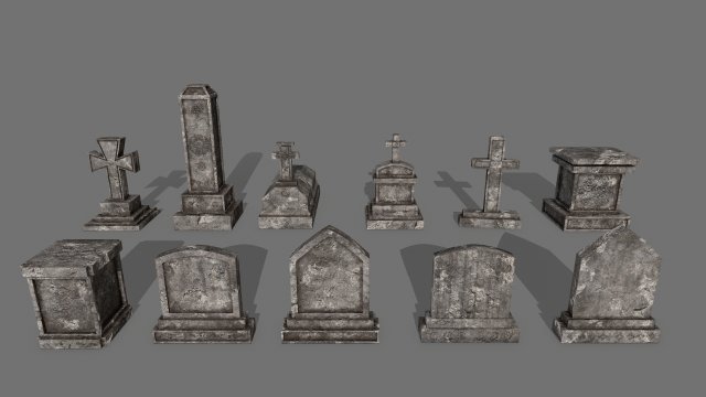 tombstone set 3D 模型 .c4d .max .obj .3ds .fbx .stl .blend