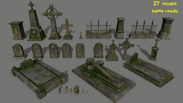 tombstone set 3D 模型 .c4d .max .obj .3ds .fbx .stl .blend