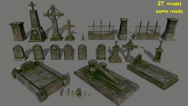 tombstone set 3D Model .c4d .max .obj .3ds .fbx .stl .blend 