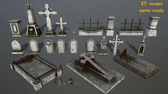 tombstone set 3D Model .c4d .max .obj .3ds .fbx .stl .blend 
