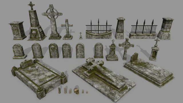 tombstone set 3D Model .c4d .max .obj .3ds .fbx .stl .blend
