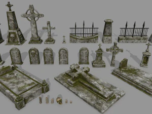 묘비 세트 3D 모델