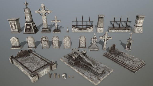 tombstone set 3D Model .c4d .max .obj .3ds .fbx .stl .blend
