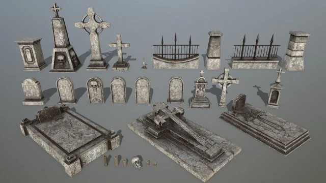 tombstone set 3D Model .c4d .max .obj .3ds .fbx .stl .blend 
