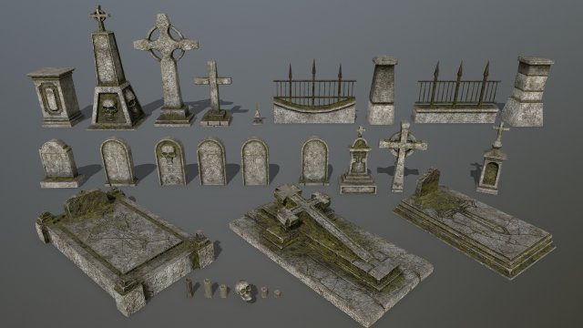 tombstone set 3D Model .c4d .max .obj .3ds .fbx .stl .blend 