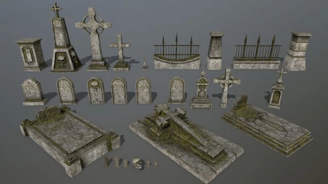 tombstone set 3D Model .c4d .max .obj .3ds .fbx .stl .blend 