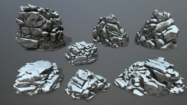 snow rocks 3D Model .c4d .max .obj .3ds .fbx .stl .blend 