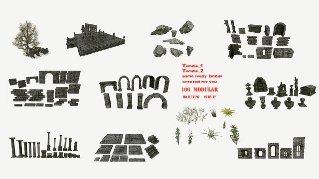 ruin set 3D Model .c4d .max .obj .3ds .fbx .stl .blend