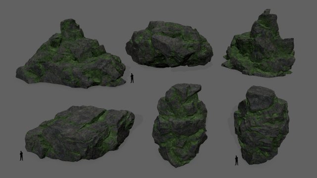mossy rocks Model 3D .c4d .max .obj .3ds .fbx .stl .blend 