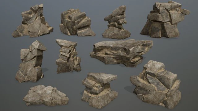 Desert rock set 3D Model .c4d .max .obj .3ds .fbx .stl .blend 